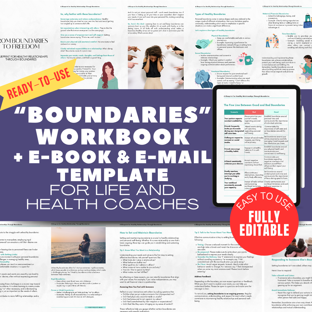 Boundary Setting E-Book + Workbook + Email Copies - Complete Lead Magnet for Coaches - Coaching Tool
