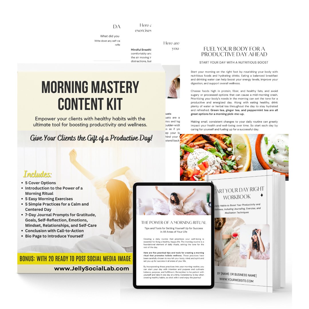 Morning Mastery Content Kit - Pre-Made Lead Magnet, Workbook and Social Media Content - Jelly Social Lab